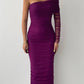 Lila One-Shoulder-Drapé-Midikleid – Geformte Eleganz für jede Saison